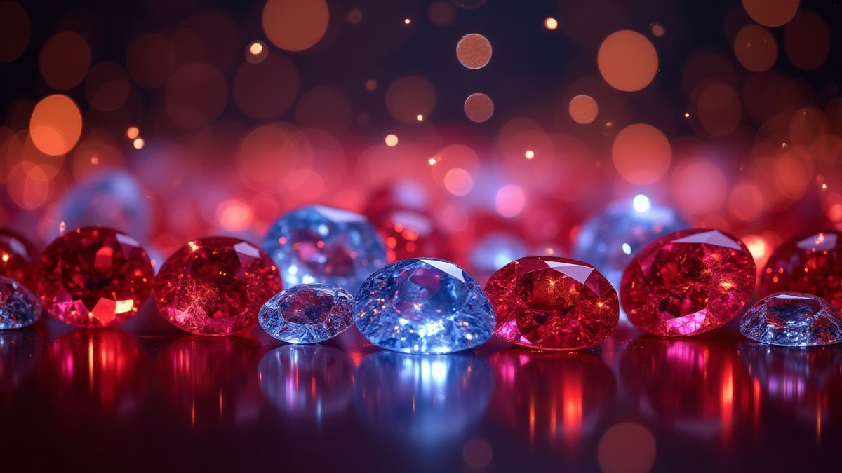 Luxurious casino table surrounded by glowing jewels.