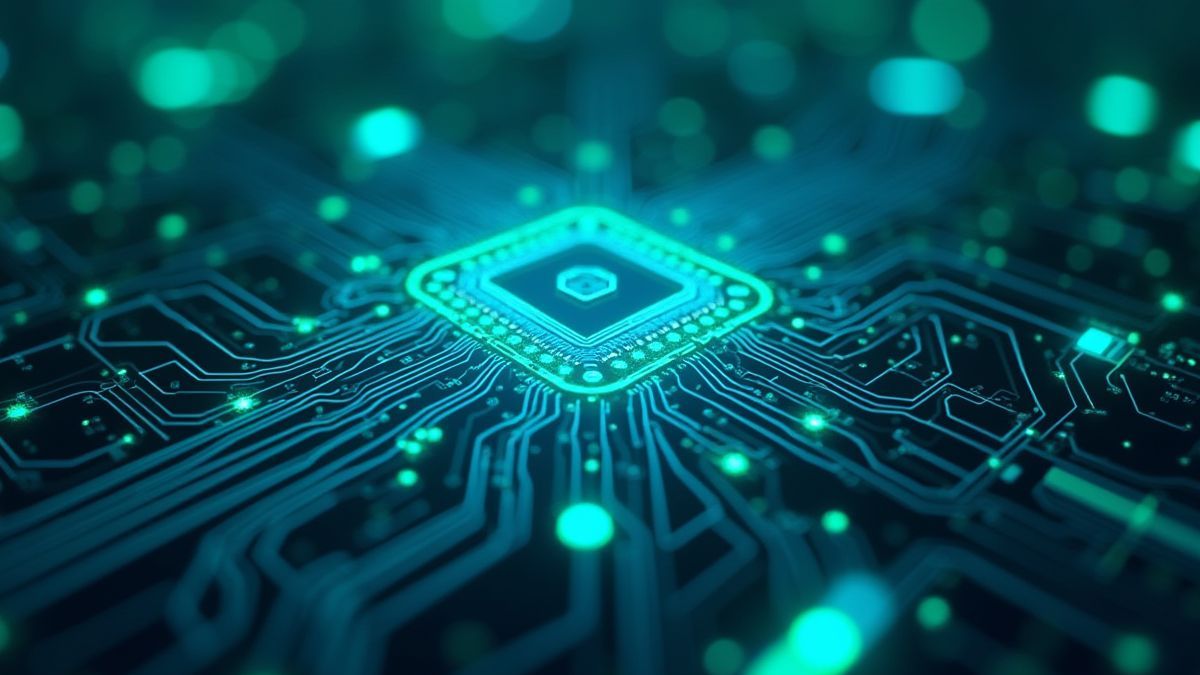 Tablero de circuitos futurista iluminado.