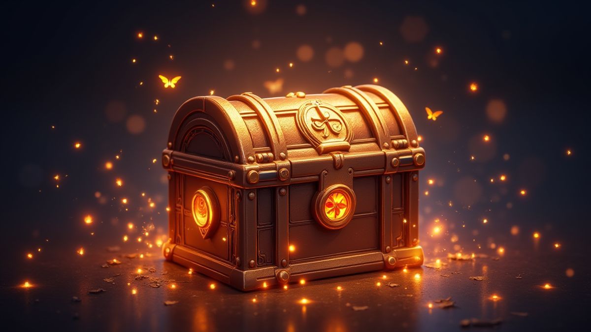 An ornate treasure chest surrounded by glowing symbols.