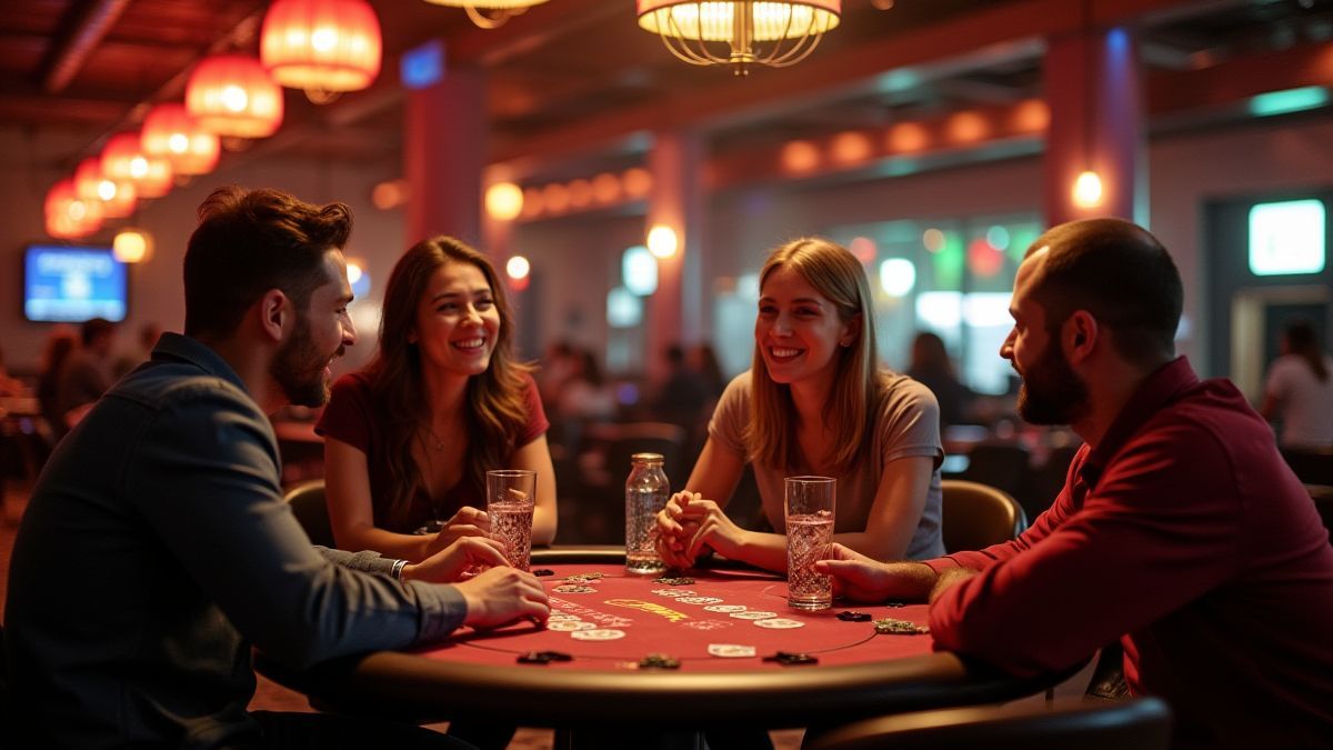 A cozy casino lounge with players having fun.