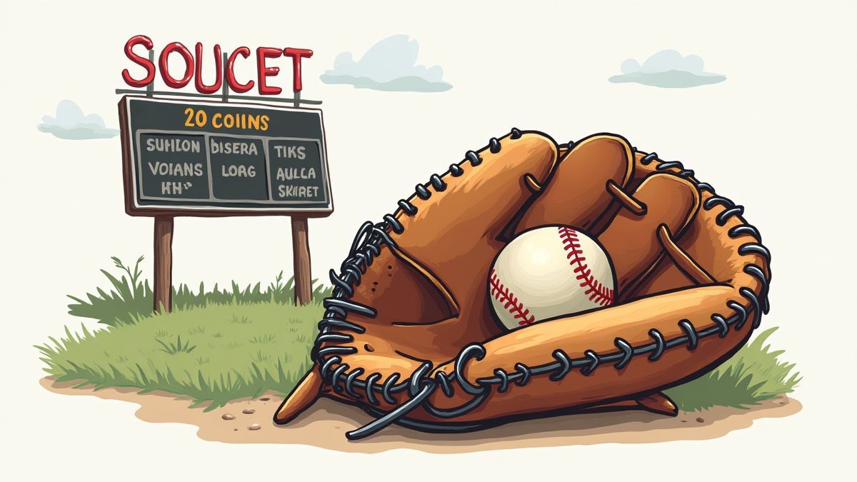 Baseballhandschuh mit einem Ball und einem Punktestand