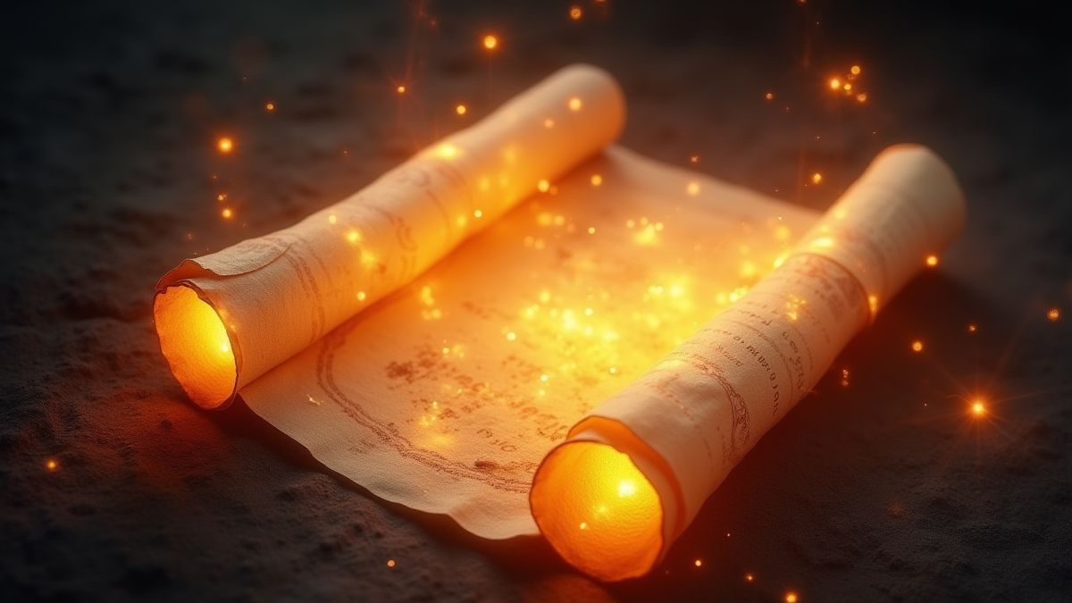 Glowing magical scrolls surrounded by mystical light.