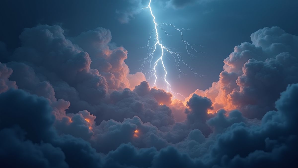 Leuchtende Scatter-Symbole, die zwischen Gewitterwolken schweben.