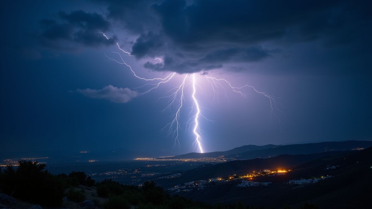 Raios impactando em um paisagem grego dramático