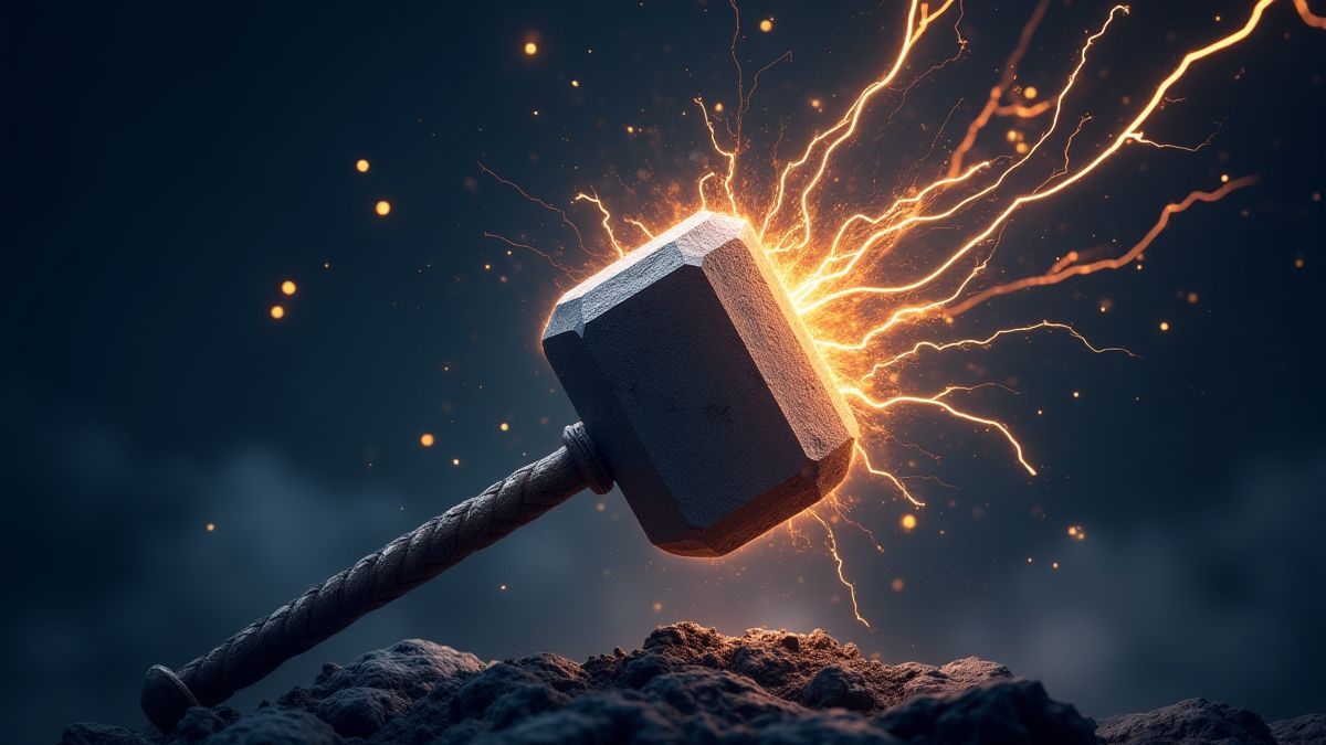Thors Hammer, der Blitze ausstrahlt