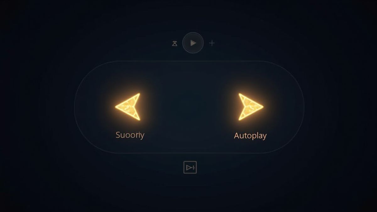 User interface with glowing symbols and autoplay buttons.