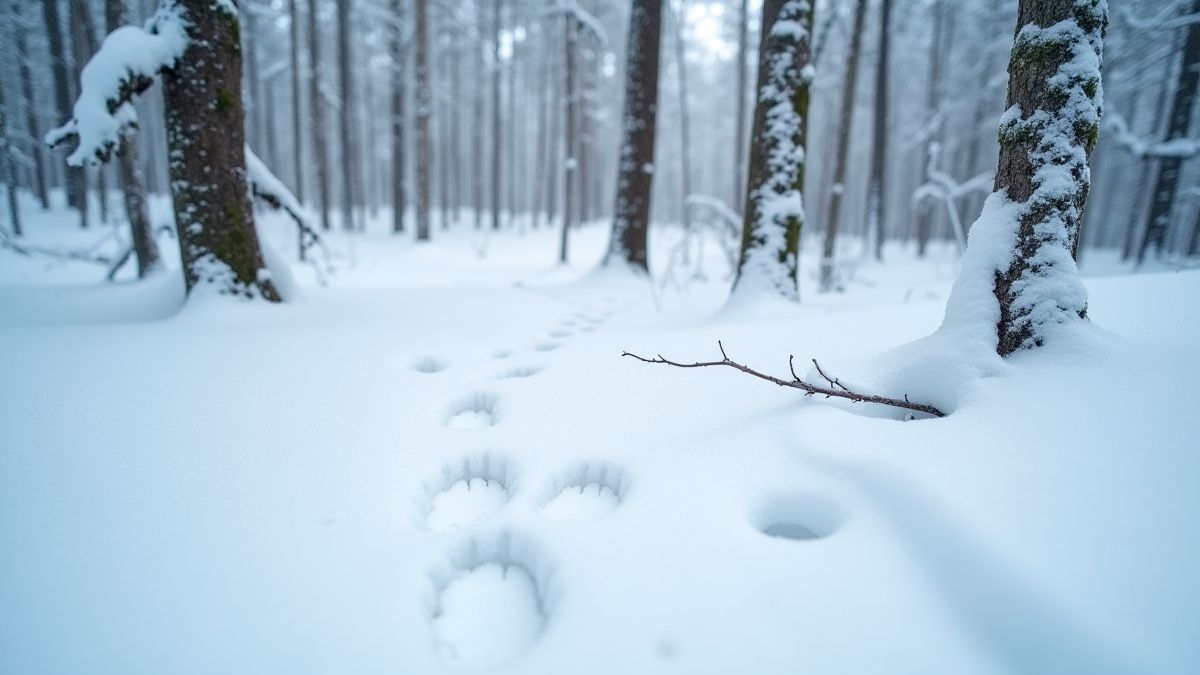 Bosque nevado de Siberia con huellas de animales