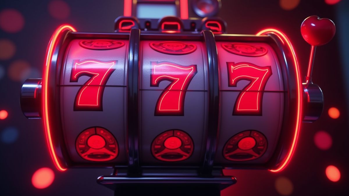 Carretes de slot girando con luces de neón brillantes.