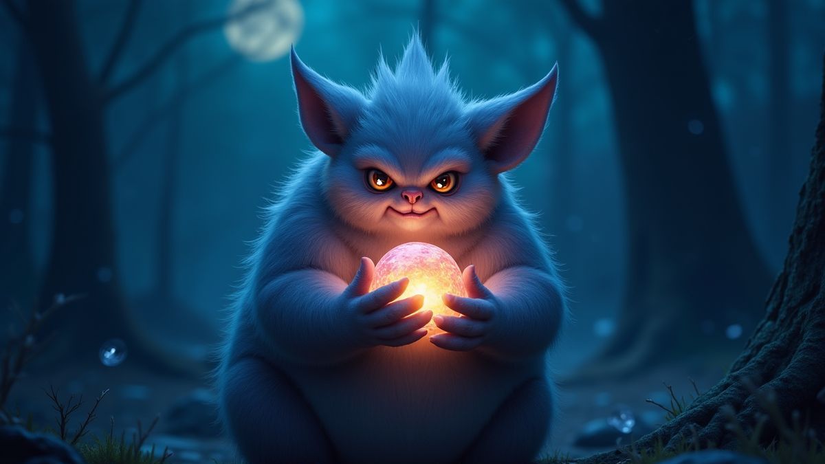 A shining gem held by a mystical creature under the moonlight.