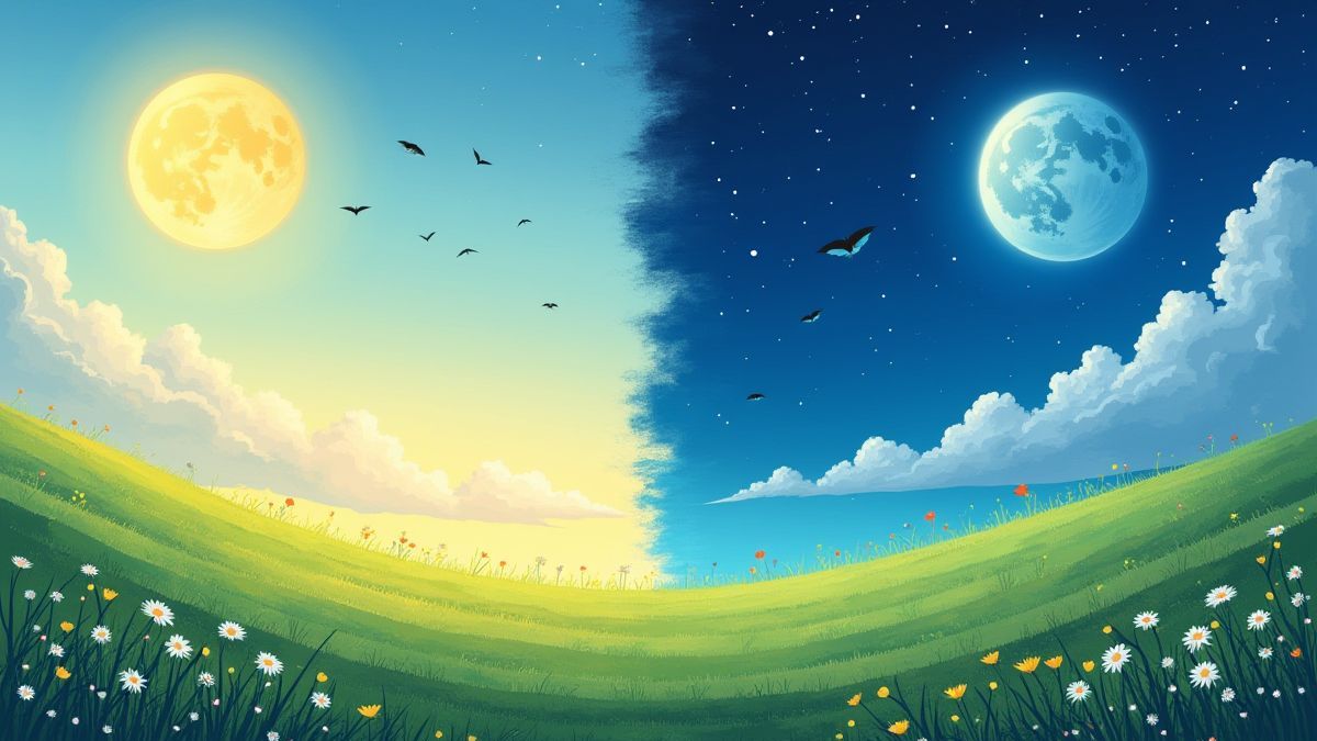 Meadow with climatic transitions and day to night changes.