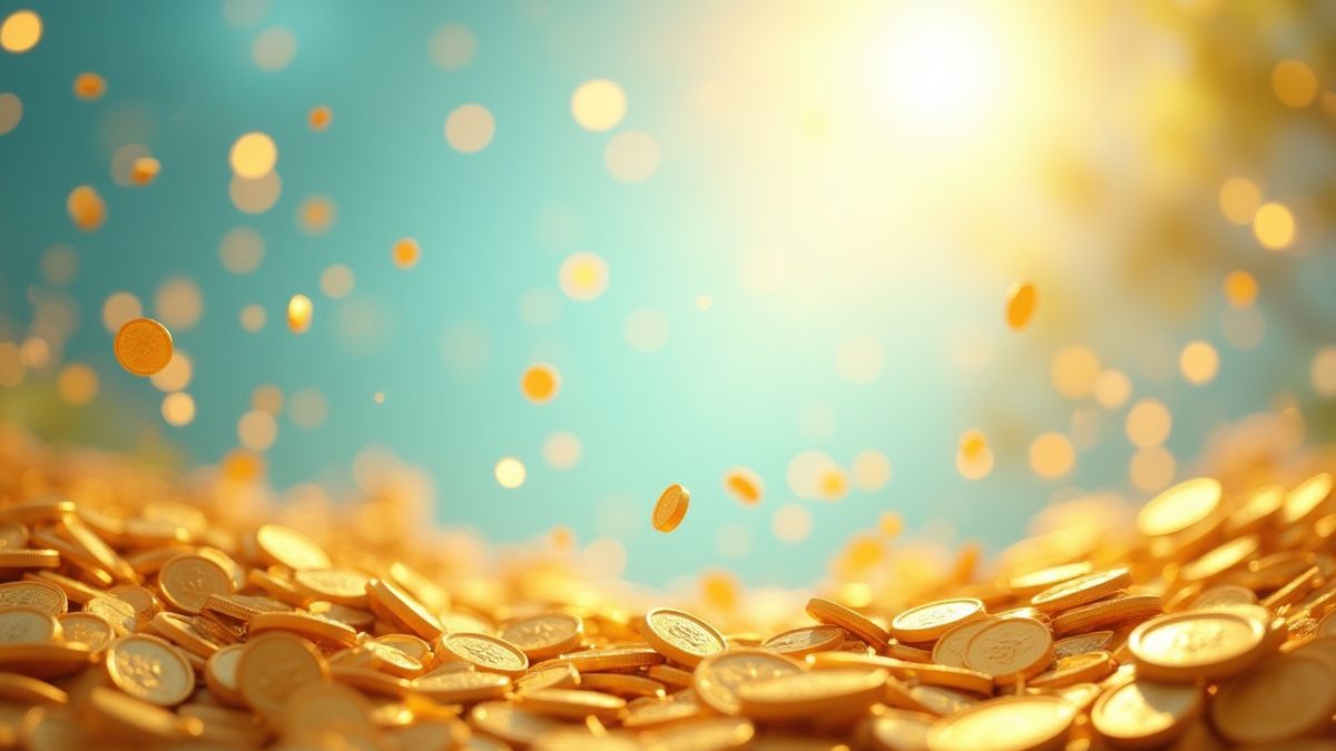 Coins falling on a sunny day, representing the winnings from the slot.