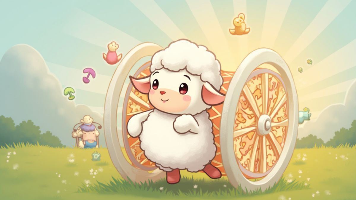 Oveja blanca expandiéndose en el carrete con animaciones coloridas.