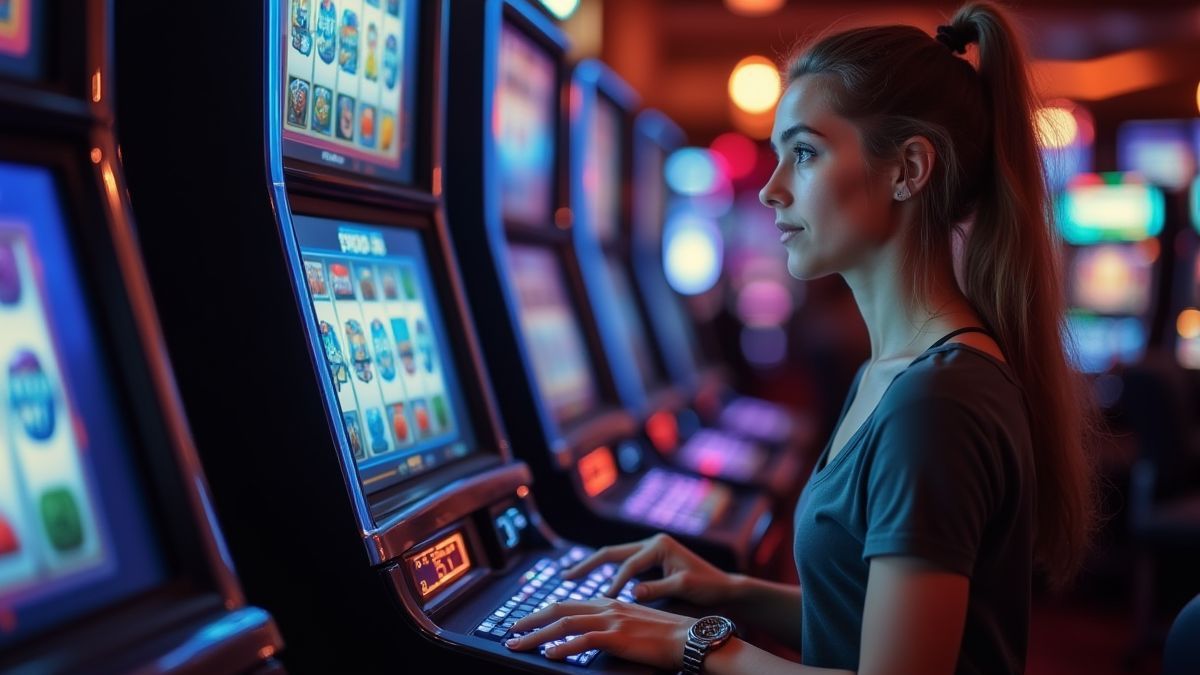 Jugador planificando estrategias en una máquina tragamonedas.