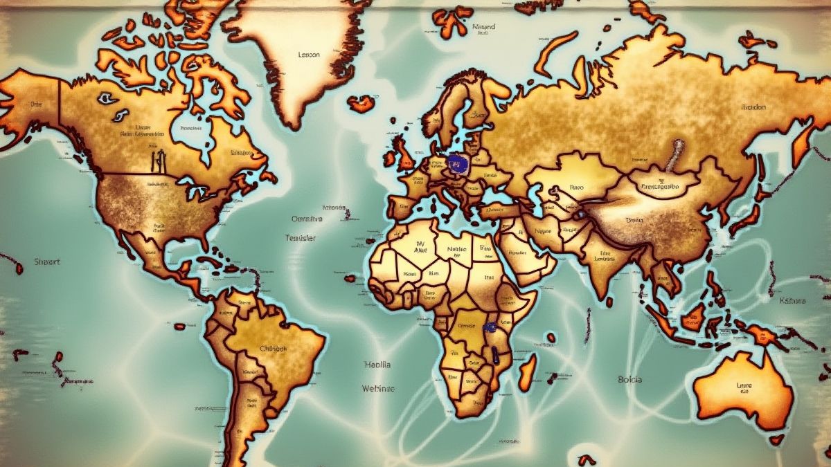 Karte mit markierten Standorten wie London, Tokio und Bolivien, die Schätze zeigen.
