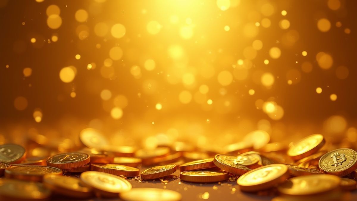 Glänzende goldene Münzen und Konfetti, die vom Himmel fallen.