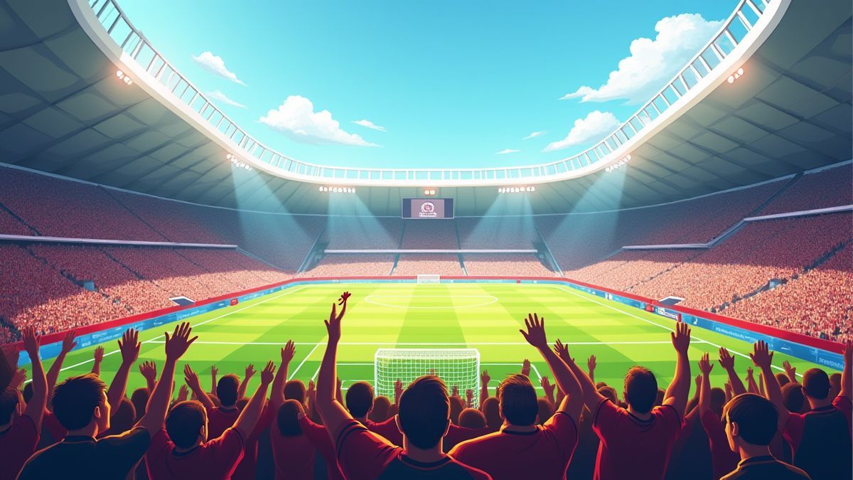 Aficionados animando en un estadio de fútbol.