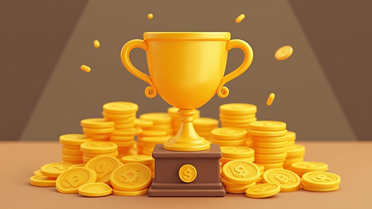 Animated trophy surrounded by gold coins.