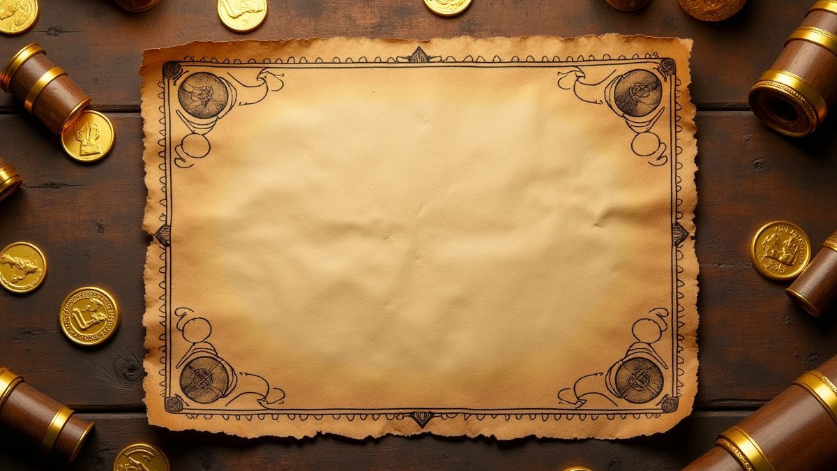 Schatzkaart met gouden munten en piratensymbolen
