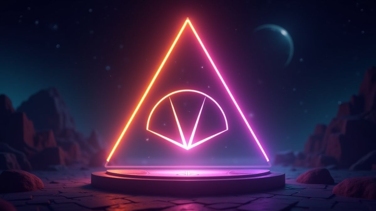 Triangle animé affichant un mètre de multiplicateur dans un jeu futuriste.