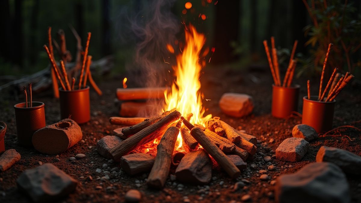 Feu de camp avec des symboles amérindiens.