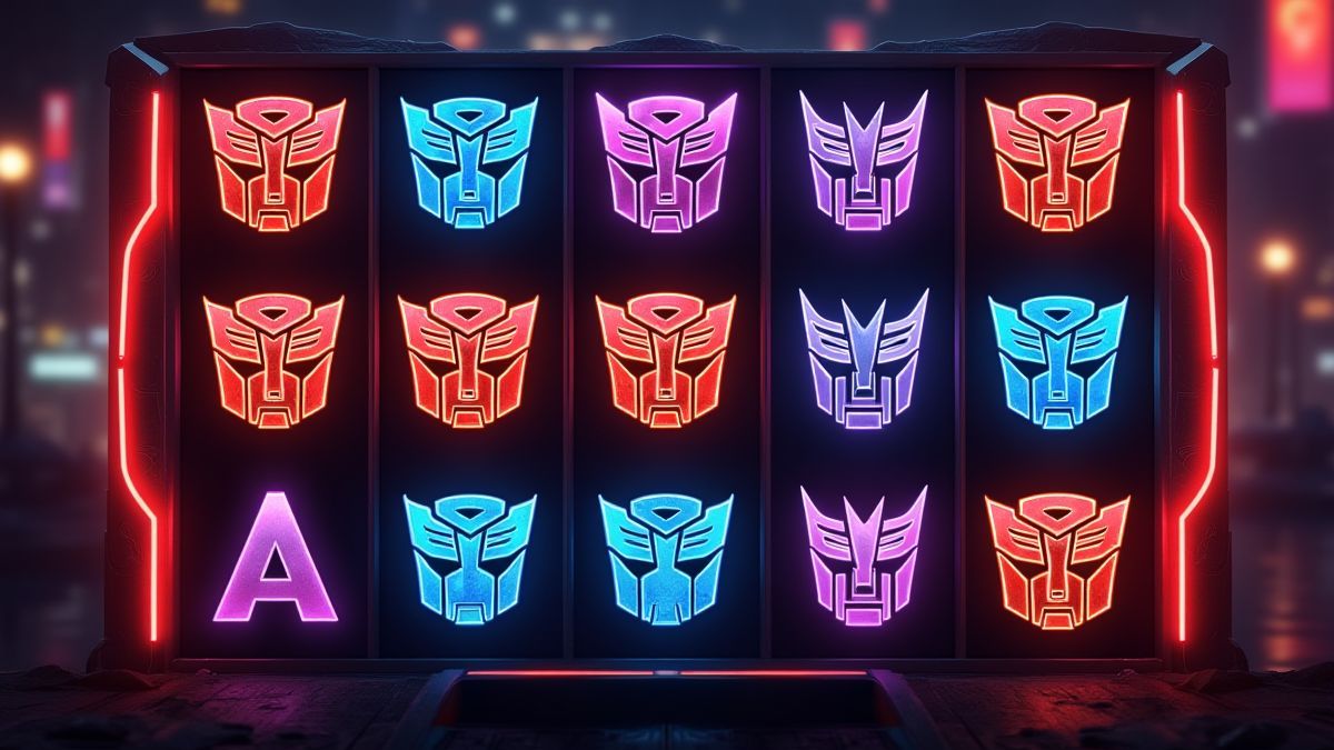 Slotwiel met Transformers-thema symbolen.
