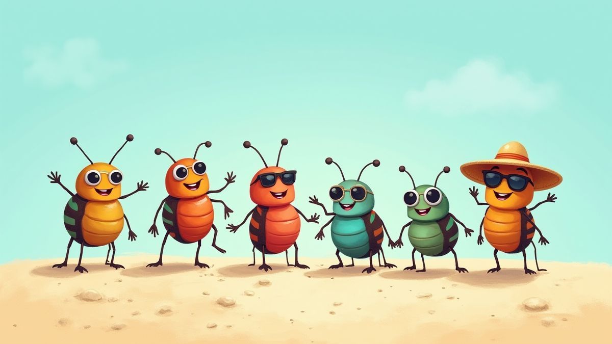 Bugs profitant de vacances à la plage.