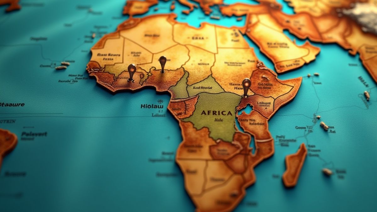 Une carte animée de l'Afrique avec des marques de trésors.