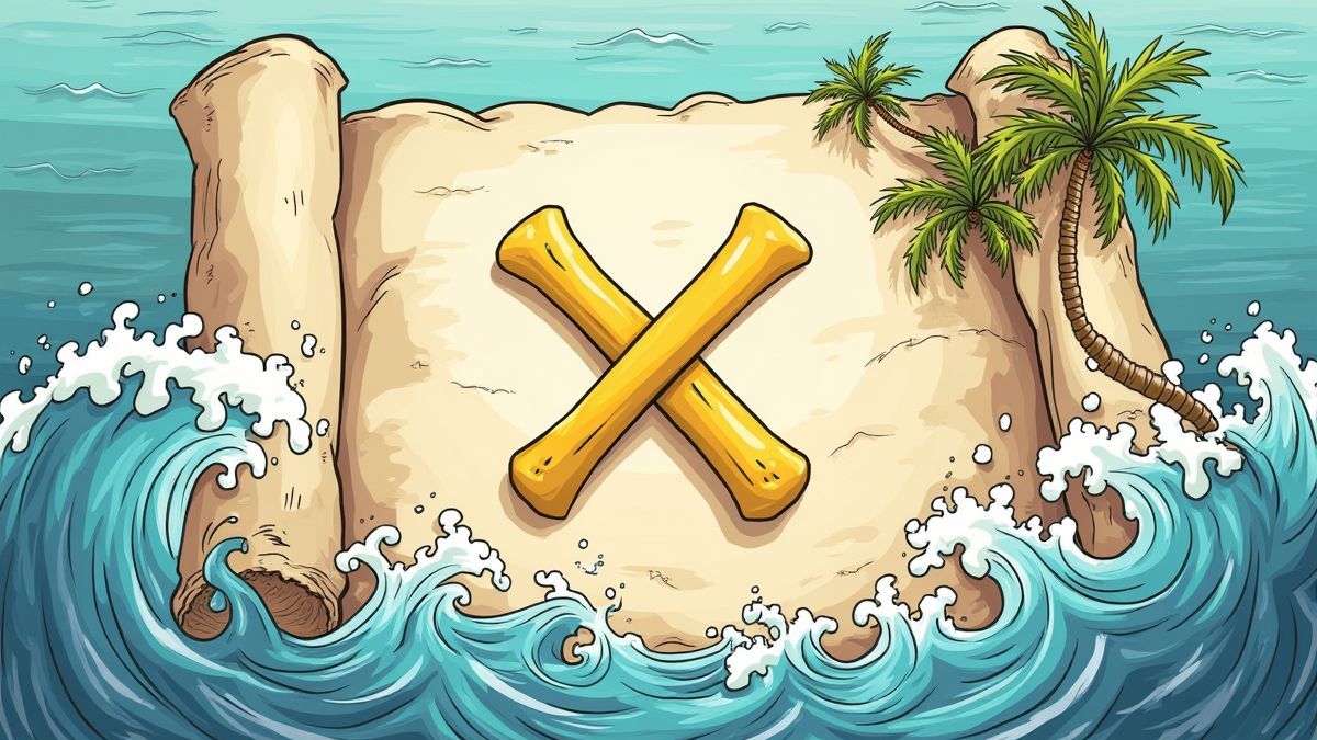 A pirate map with a golden X marking the treasure location.