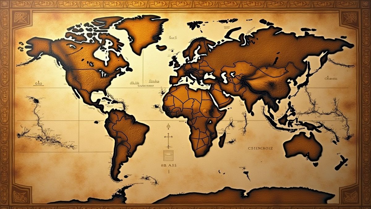 Un mapa egipcio antiguo con jeroglíficos y bordes dorados.