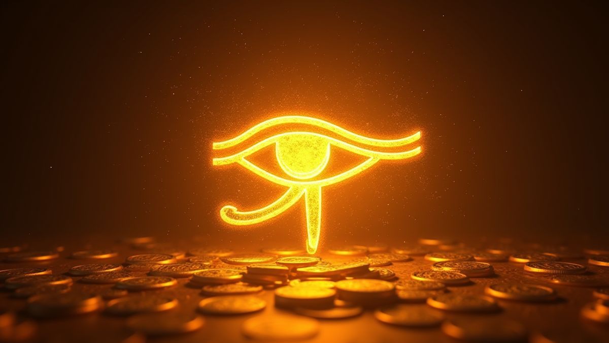 Das Auge des Horus leuchtet in einer mystischen Aura.