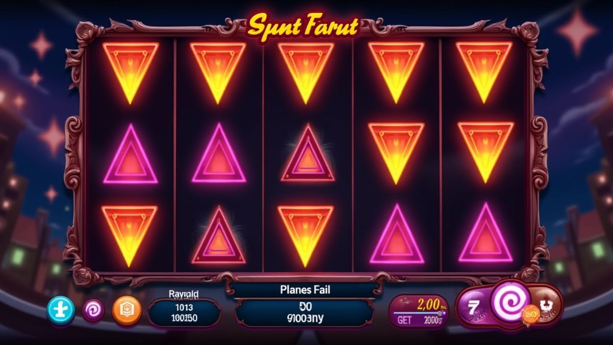 Schnittstelle eines Spielautomaten mit leuchtenden Dreiecken und bunten Tasten.