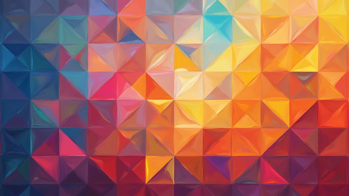 Abstrakte Kunst mit bunten Dreiecken, die Muster bilden.