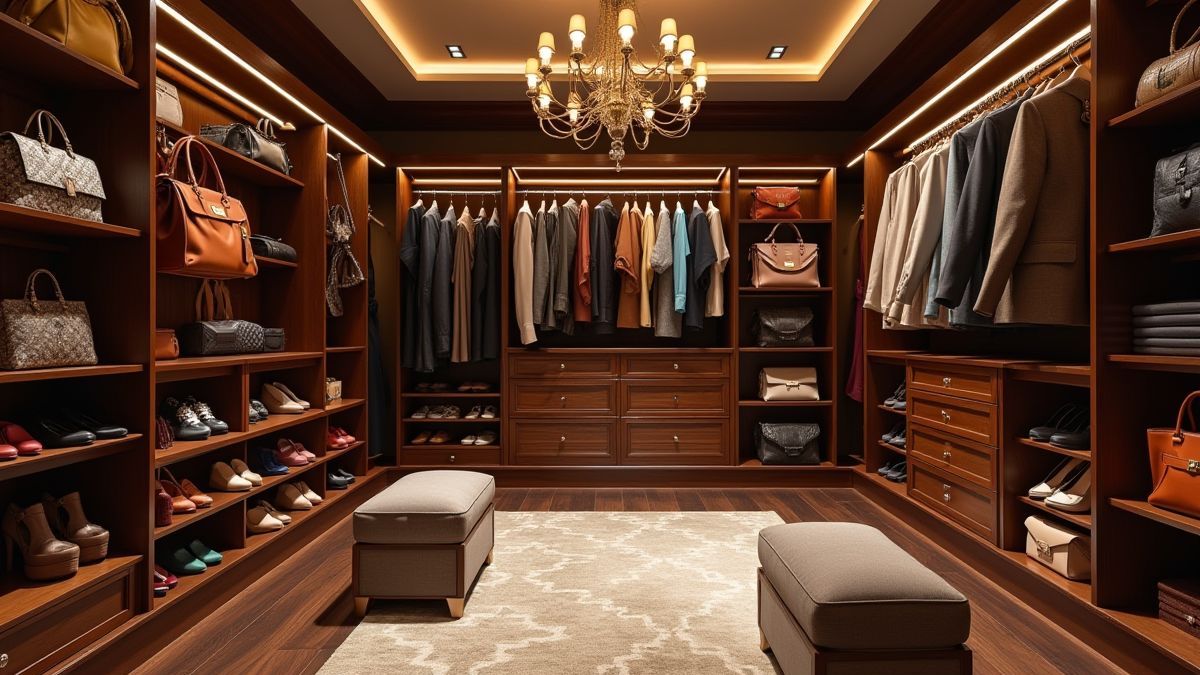 Luxuskleiderschrank voller Designer-Accessoires
