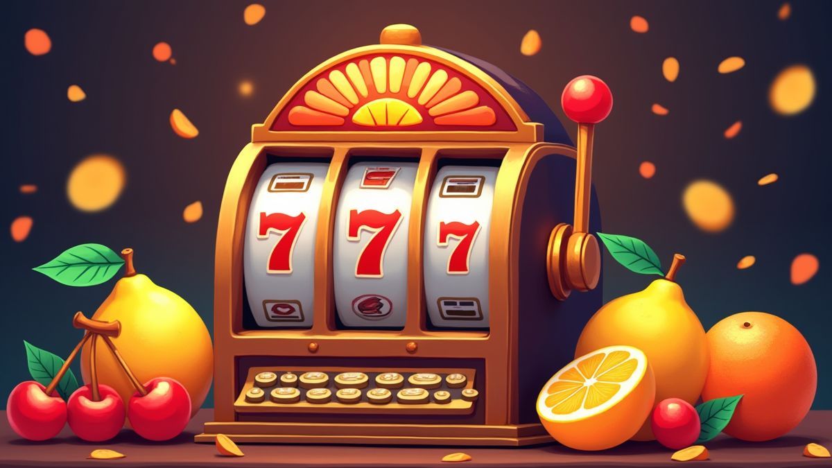 Klassischer Spielautomat mit lebhaften Früchten.