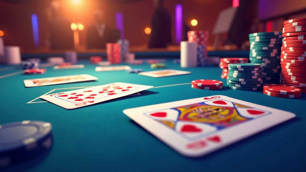 Casino-Tisch mit Karten und Chips zum Spielen.