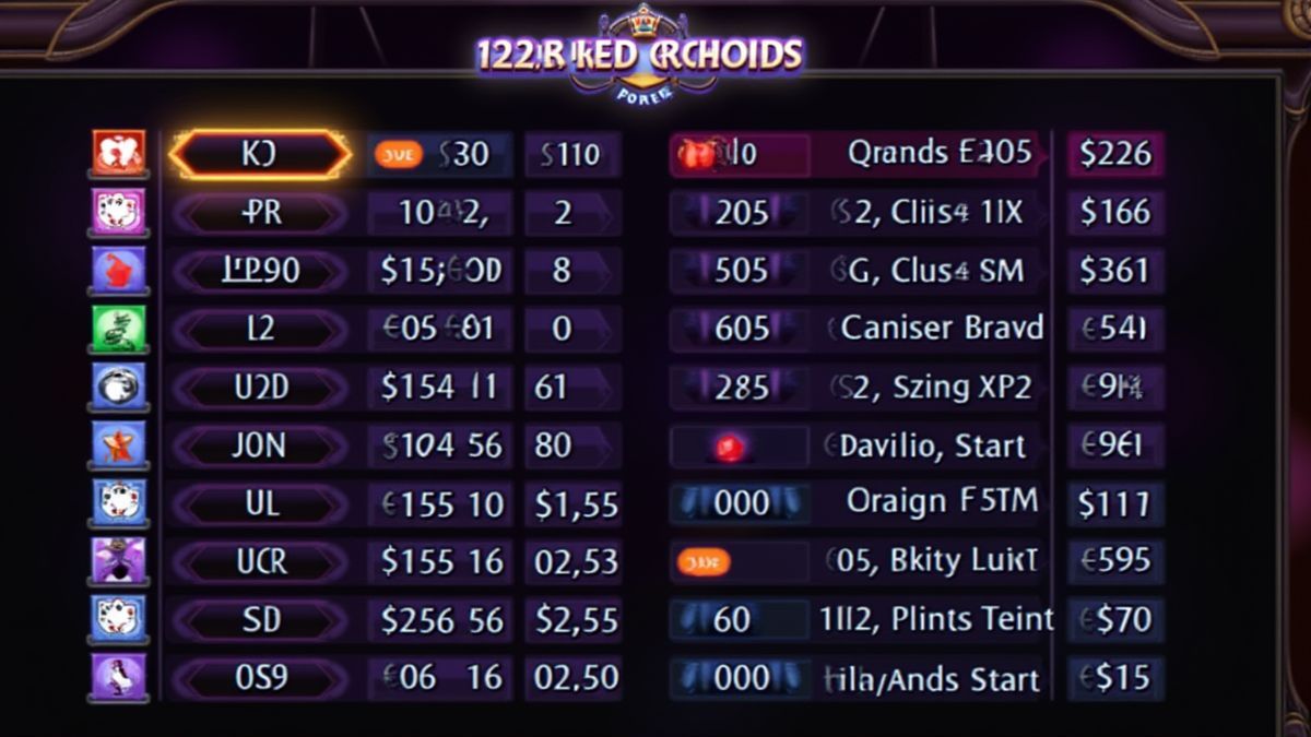 Tabla de pagos de poker con diferentes combinaciones y premios.