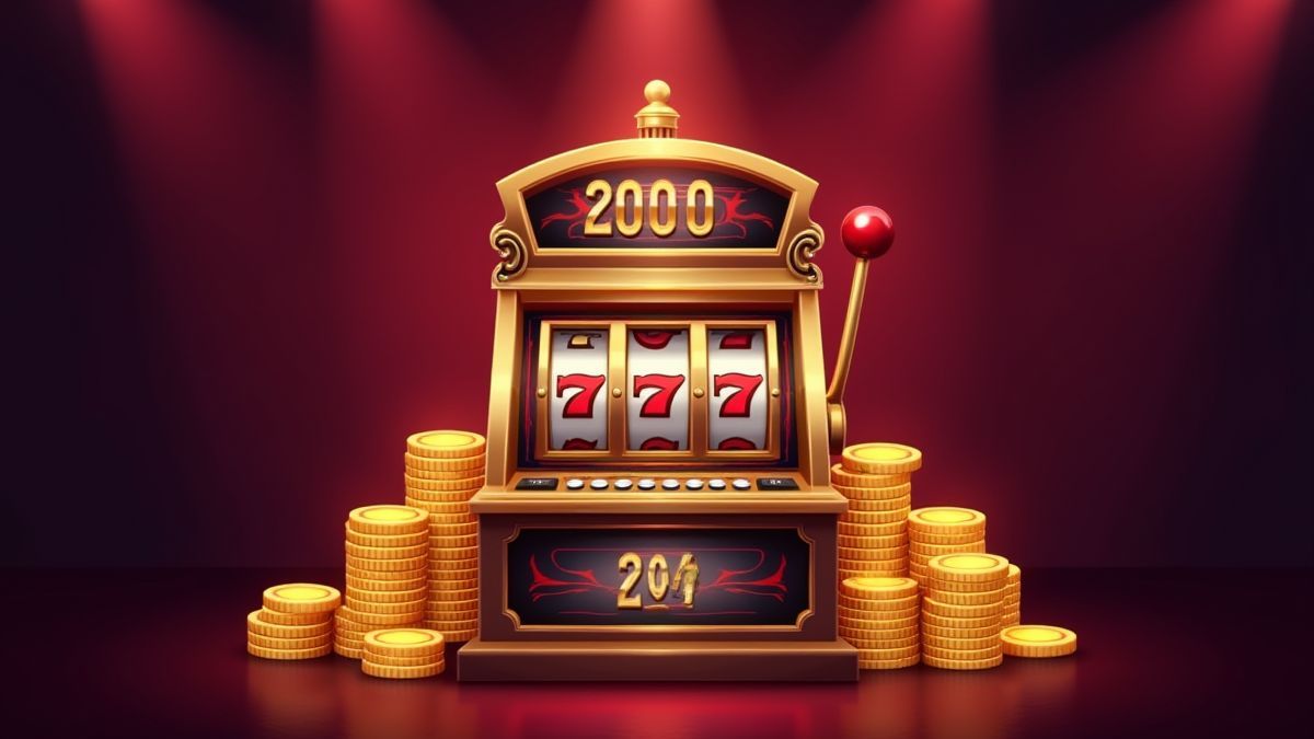 Een klassieke gokkast in een elegante casino-omgeving.