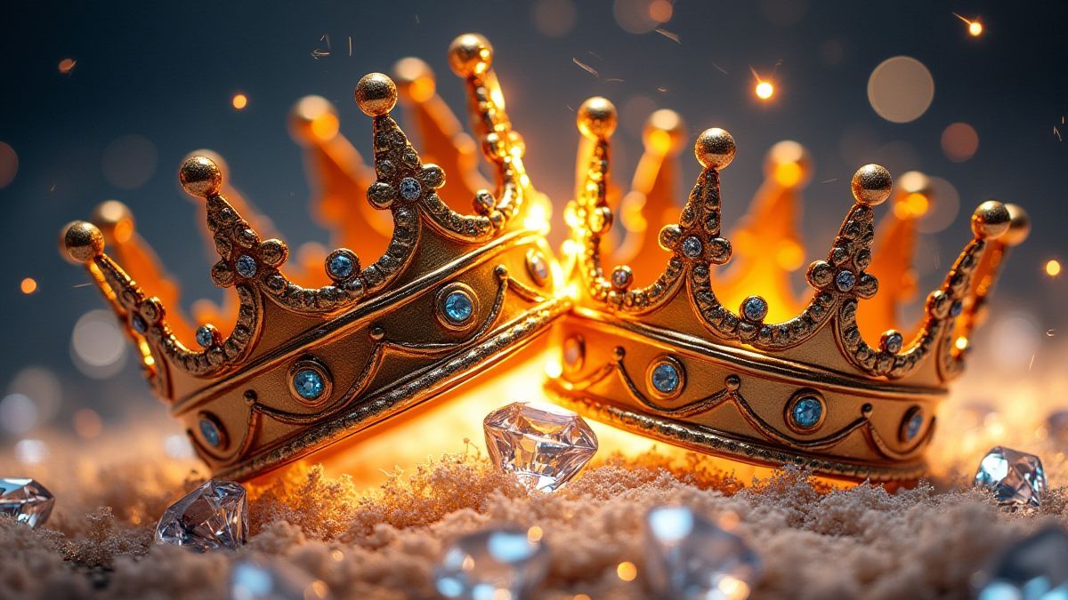 Goldene Krone und Diamanten mit glitzernden Details.