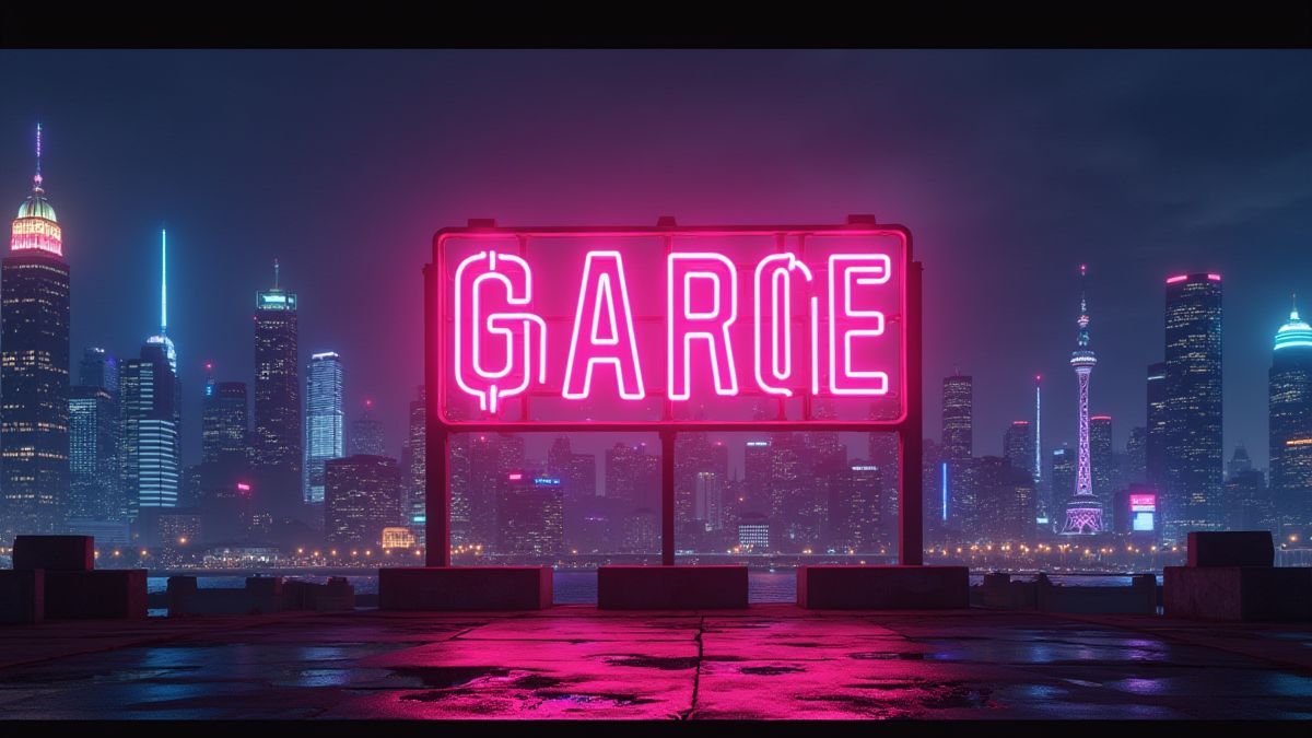 Neon sign glowing in a futuristic city