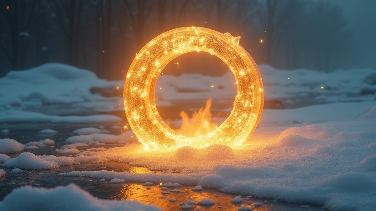 Heldere gouden rune op een bevroren achtergrond.