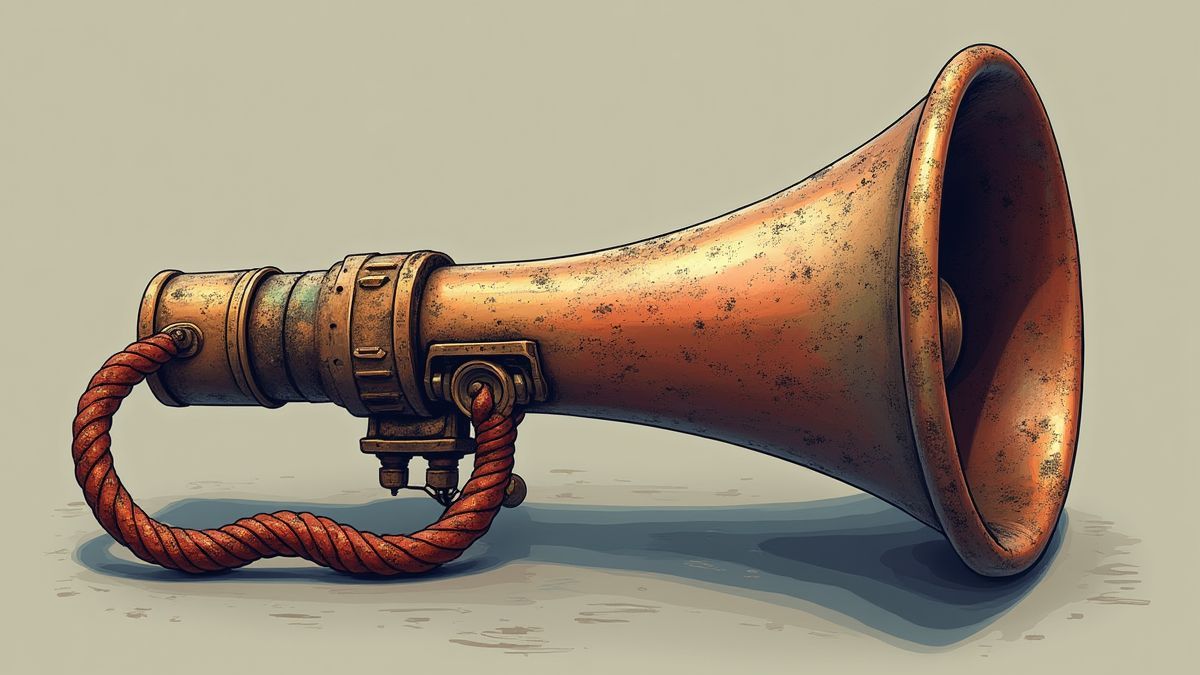 Una bocina vintage de camión con acabado metálico brillante.