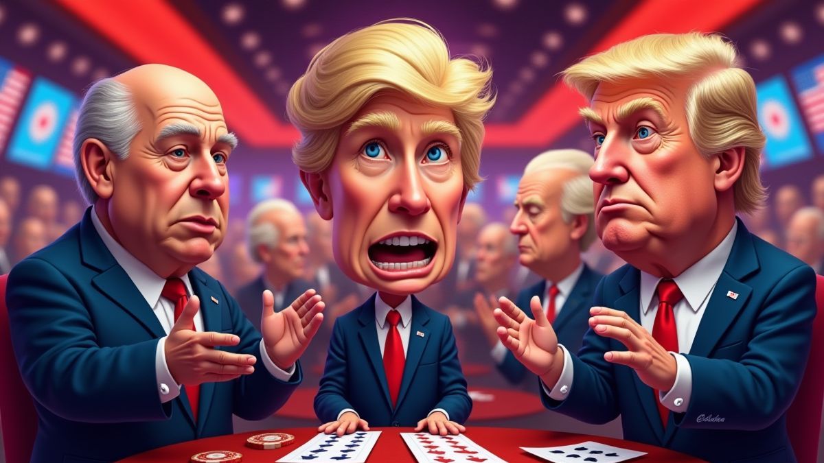 Gráficos caricaturizados de políticos en un casino.