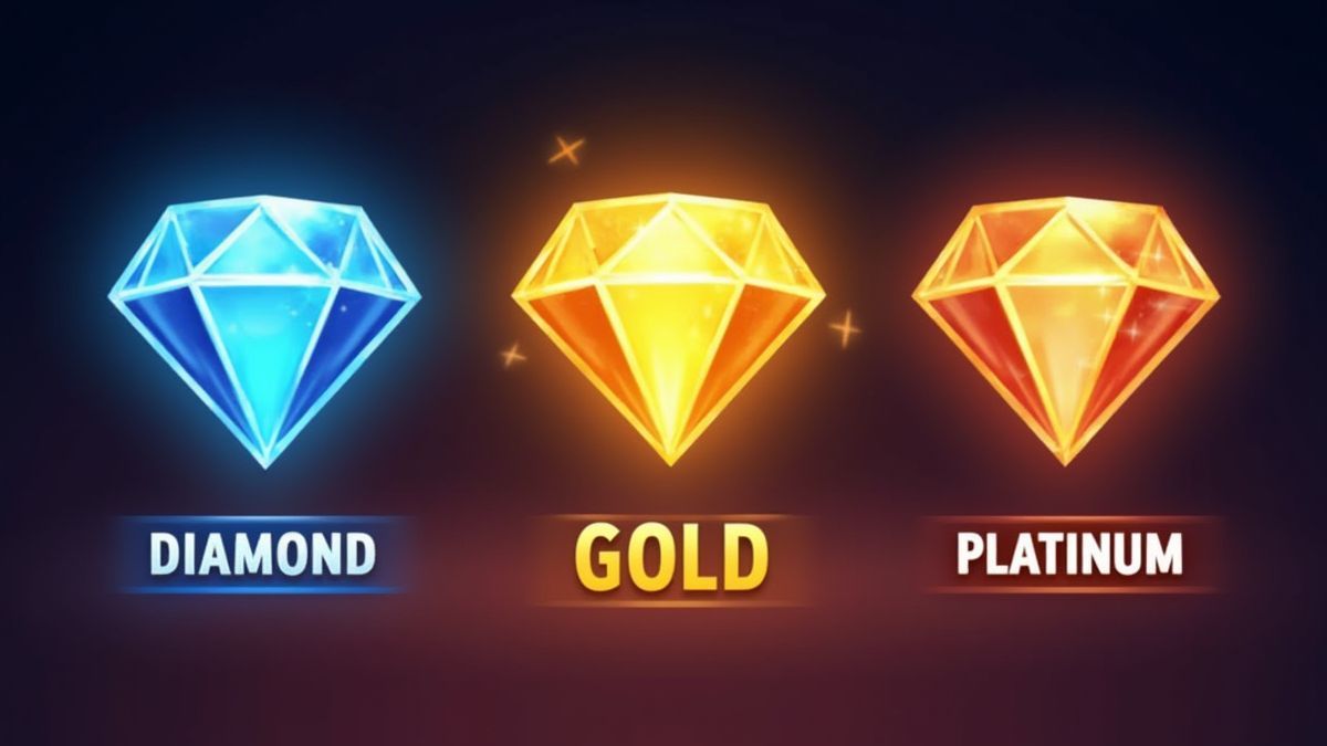 Jackpots progressivos Diamante, Ouro e Platina com design brilhante.