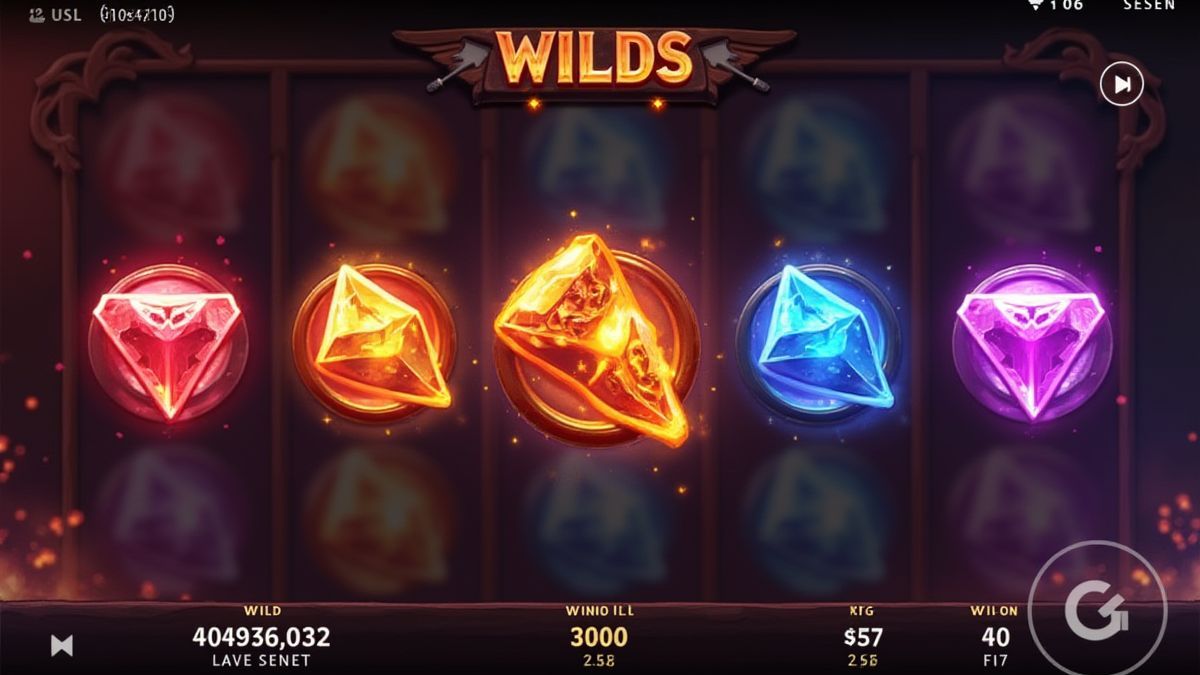 Símbolos brillantes que se convierten en comodines en una pantalla de tragamonedas.