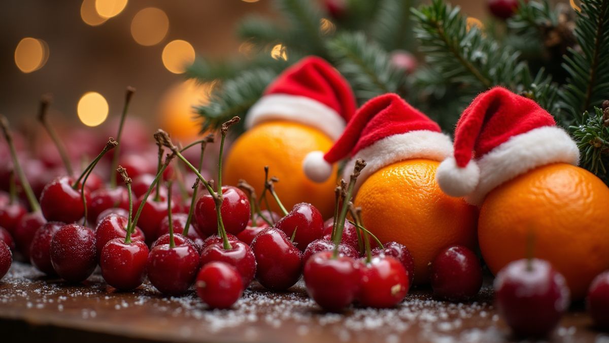Feestelijke vruchten met Sinterklaashoeden en sneeuwvlokken
