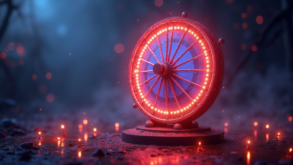 Uma roda mágica rodeada de luzes brilhantes.