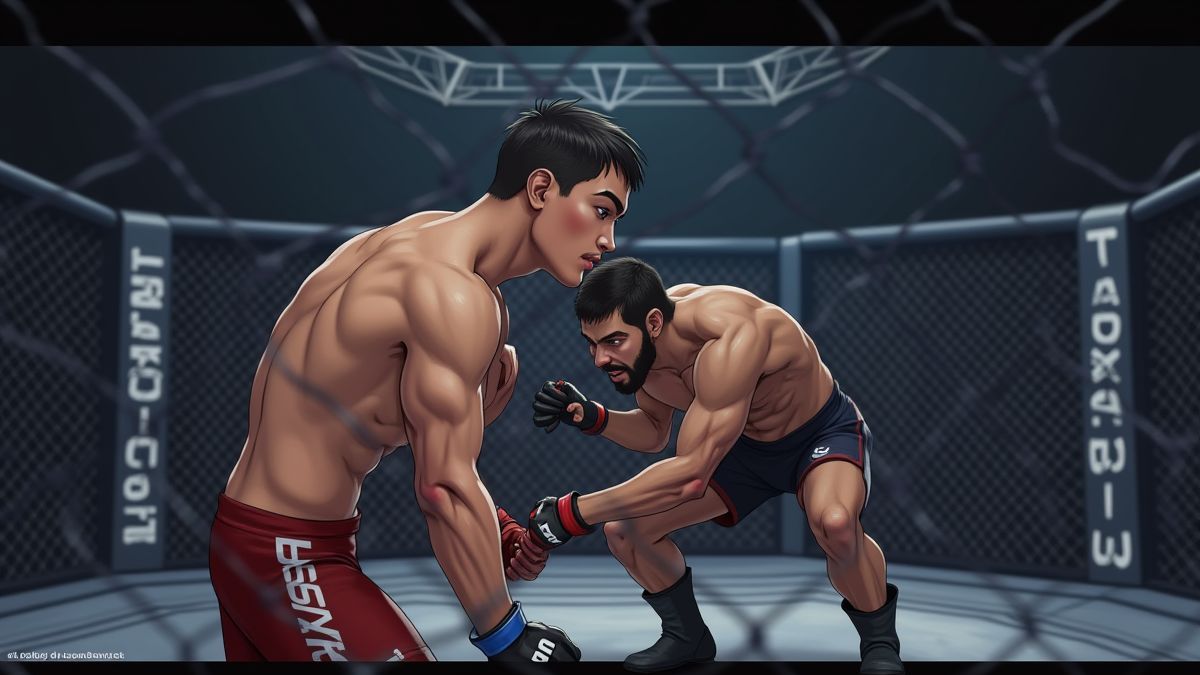 A fighter in a cage preparing for a match.