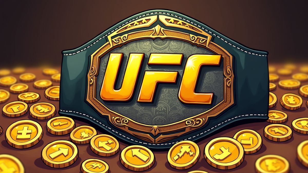 UFC-Meisterschaftsgürtel umgeben von goldenen Münzen.