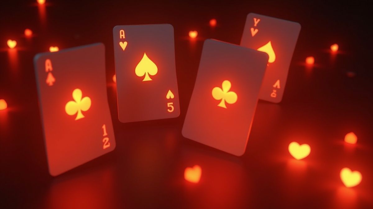 Cards with glowing symbols against a fiery background