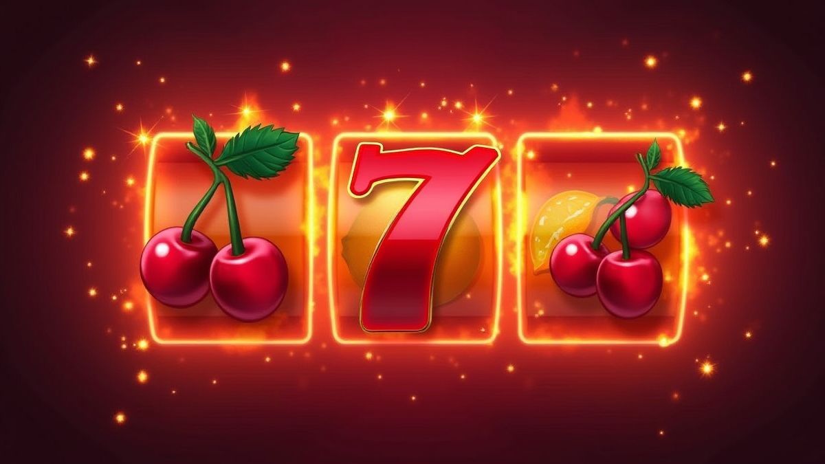 Símbolos de frutas retro em um fundo brilhante de tragamonedas.